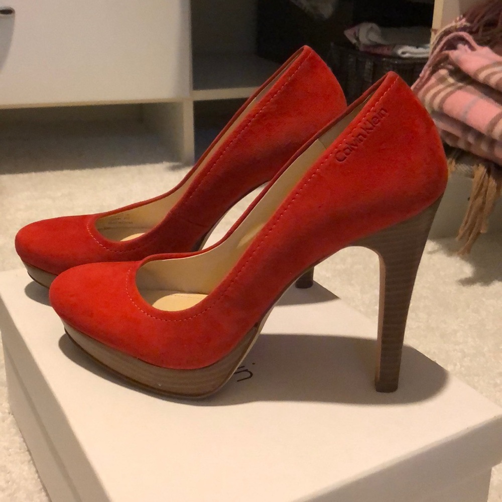 Calvin Klein red suede pumps